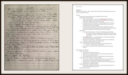 i.e. my handwritten psychology notes vs. typed