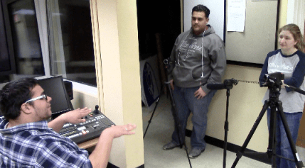 Shot of my partner and I conducting an interview (my other partner took this picture)