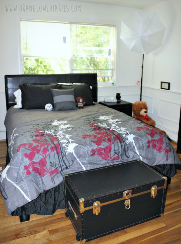 bed and chest room tour